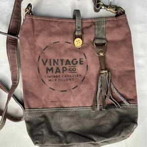 NWT Clea Ray Burgundy Brown Crossbody Vintage Map Co Tassel Bag